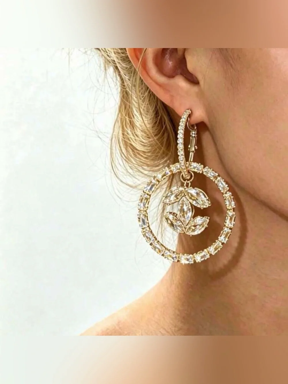 New Gold Crystal Hoop Drop Earrings - Women Jewelry